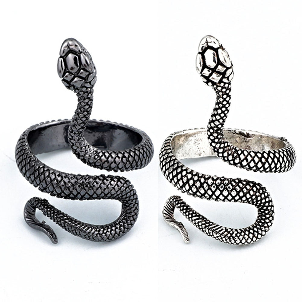 Retro Punk Snake Ring for Men Women Exaggerated Antique Siver Color  Personality Stereoscopic Opening Adjustable Rings