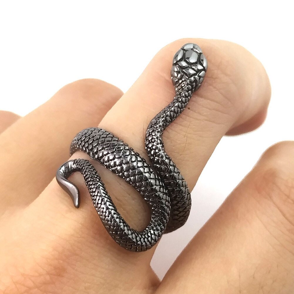 Retro Punk Snake Ring for Men Women Exaggerated Antique Siver Color  Personality Stereoscopic Opening Adjustable Rings