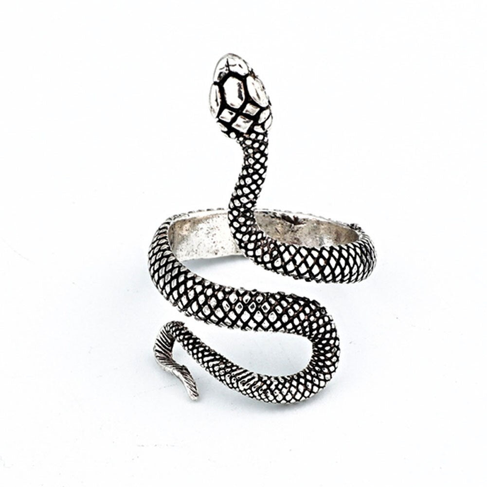 Retro Punk Snake Ring for Men Women Exaggerated Antique Siver Color  Personality Stereoscopic Opening Adjustable Rings