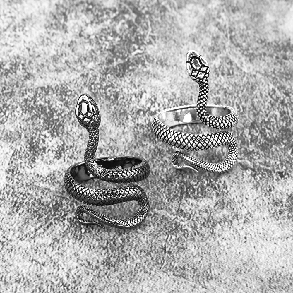 Retro Punk Snake Ring for Men Women Exaggerated Antique Siver Color  Personality Stereoscopic Opening Adjustable Rings