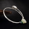 Retro Real 925 Sterling Silver Lotus Flower Bracelet Bangle For Women Elegance Natural Jade Vintage Bangle Fine Jewelry Gift