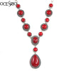 Retro Red Stone Y Necklace Tear Drop Silver Long Chain Y Necklace Pendant Silver Chain Necklaces vintage jewelry 2020 nke-k72