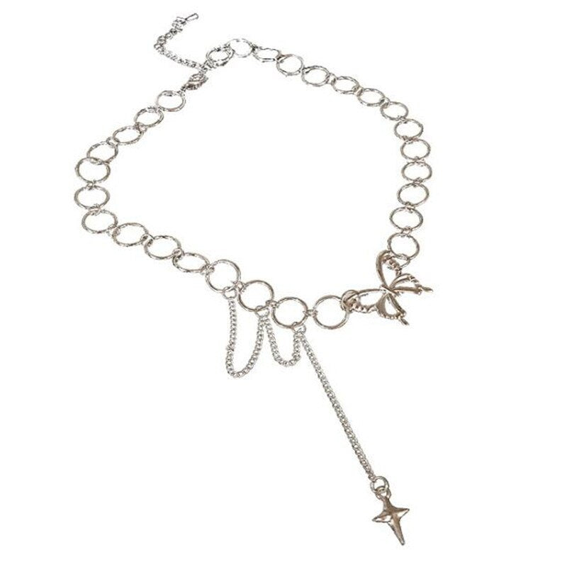 Retro Silver Color Choker Necklace for Women Metal Butterfly Clavicle Chain Necklace Charming Female Party Jewelry