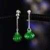 Retro Silver Earrings for Women Vintage Green Jade Gemstone with 925 Sterling Silver indian Jewelry pendientes