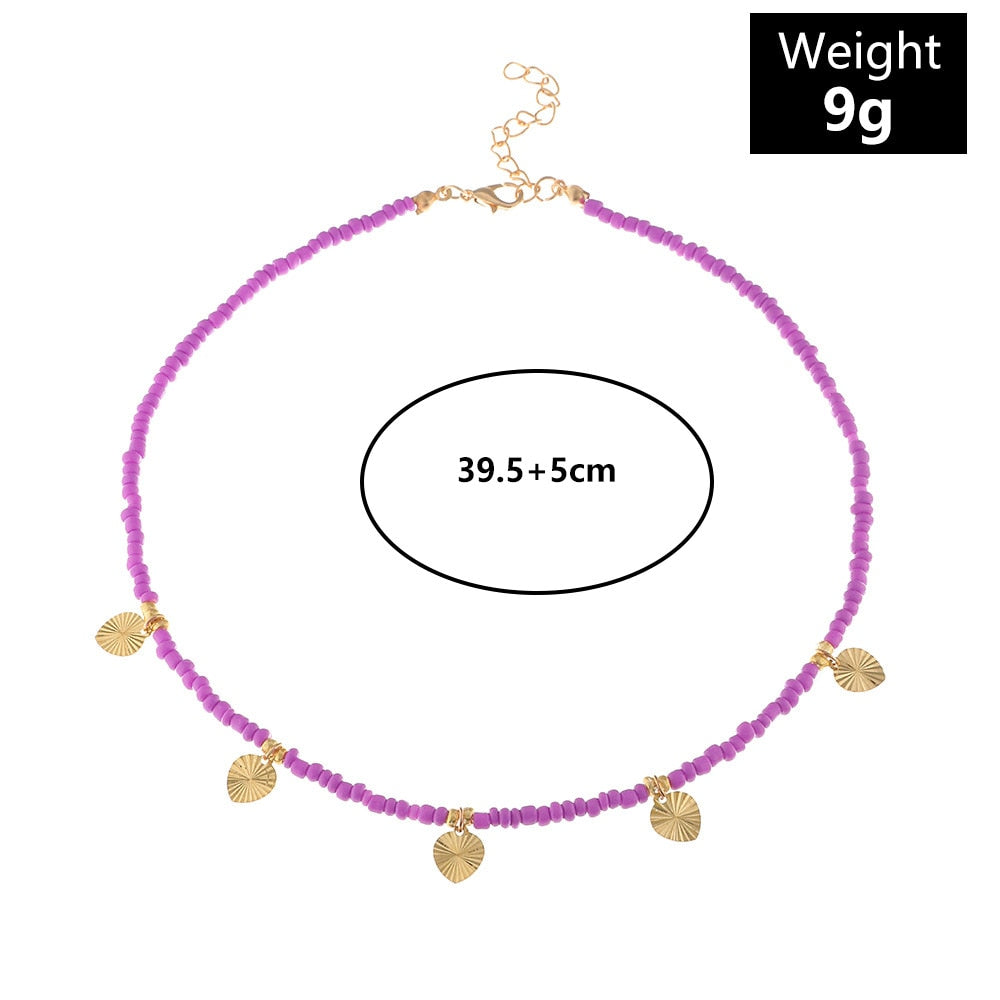 Retro Small Colorful Rice Bead Neck Chain Necklace Bohemian Simple Five Pointed Star Moon Necklaces Female Jewelry For Womens
