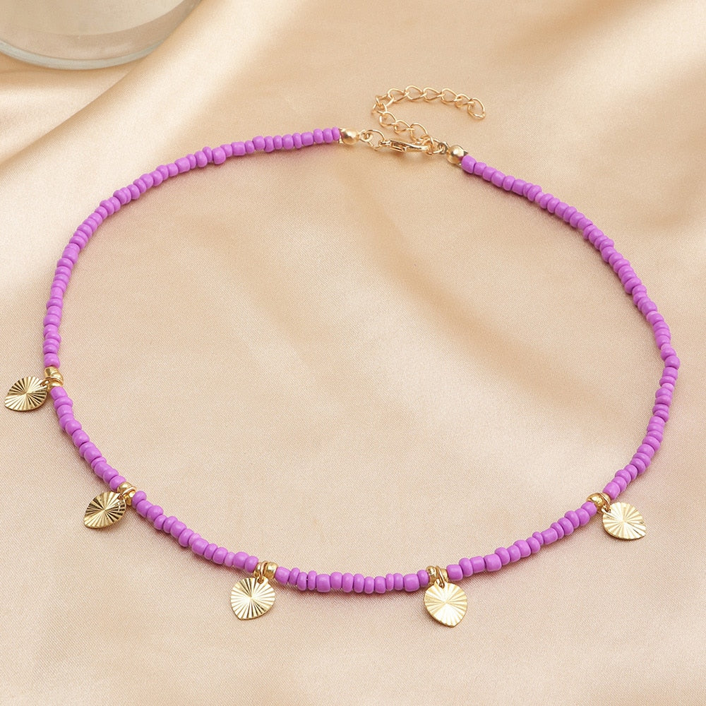 Retro Small Colorful Rice Bead Neck Chain Necklace Bohemian Simple Five Pointed Star Moon Necklaces Female Jewelry For Womens