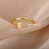 Retro Square Zircon Rings For Women Opening Stainless Steel Geometry Finger Ring 2023 Trend Couple Party Jewerly bague femme