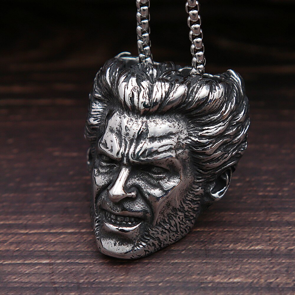 Retro Street Style Stainless Steel Motorcycle Biker Necklace Punk Film Wolverine Uncle Wolf Pendant Necklace Men Jewelry Gift