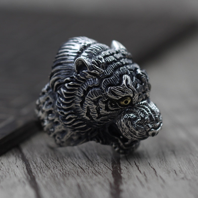 Retro Thai Silver Domineering Beasts Of The Ring S925 Sterling Silver Men Tiger Open Ended Ring