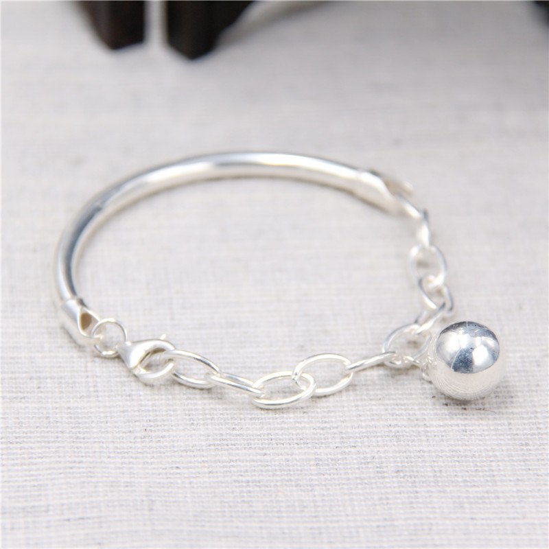 Retro Thai Silver S925 Sterling Silver Ball Pendant Female Bracelet Simple Korean Glossy Bracelet