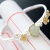 Retro Thai Silverware Wholesale S925 Sterling Silver Inlaid Natural Hetian Jade Open Ended Bangle Ms. Vintage Silver Bangle