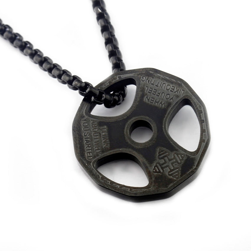 Retro Titanium Stainles Steel Fitness Gym Necklace Weight Plate Barbell Weightlifting Bodybuilding Exercise Jewelry