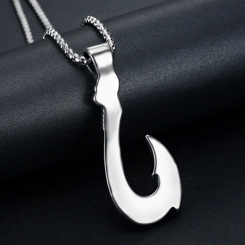 Retro Viking Fish Hook Shape Pendant Necklace Men's Necklace Metal Sliding Vintage Fish Hook Necklace Pendant Accessory Jewelry