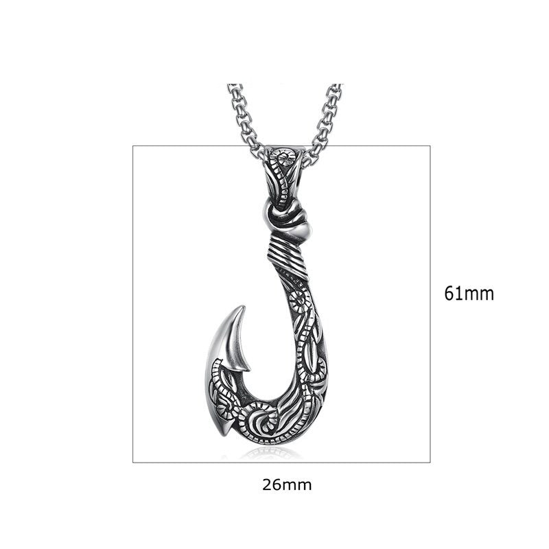 Retro Viking Fish Hook Shape Pendant Necklace Men's Necklace Metal Sliding Vintage Fish Hook Necklace Pendant Accessory Jewelry