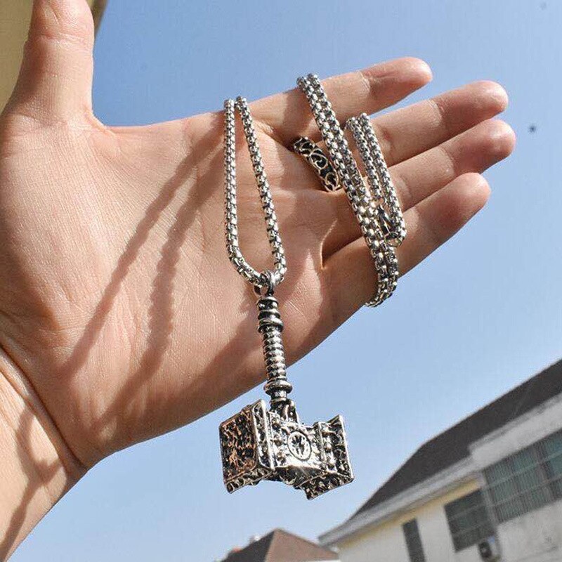 Retro Viking Thor's Hammer Pendant 316L Stainless Steel Viking Norse Odin Thors Mjolnir Hammer Men Rune Amulet Necklace Jewelry
