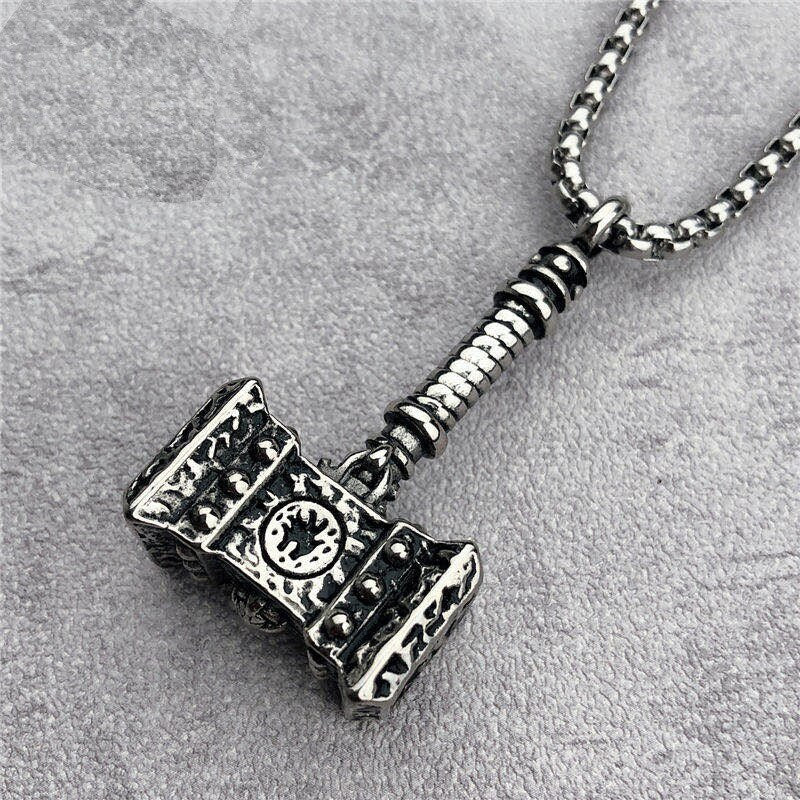 Retro Viking Thor's Hammer Pendant 316L Stainless Steel Viking Norse Odin Thors Mjolnir Hammer Men Rune Amulet Necklace Jewelry
