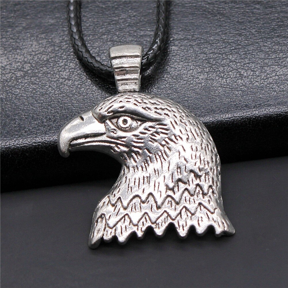 Retro Vintage Unisex 2 Colors 33x29mm Eagle Pendant Faux Black Leather Rope Chain Necklace