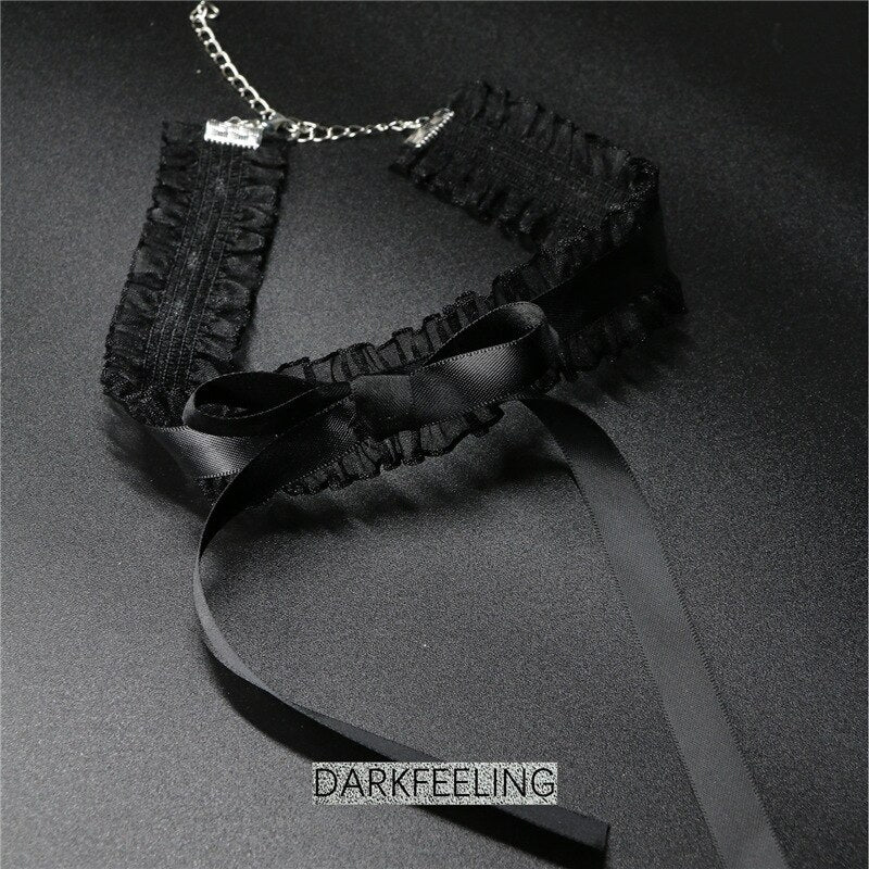 Retro White Black Lace Choker Necklace for Women Harajuku Gothic Dark Girl Bow Sweet Collar Necklace Party Female Jewelry 2021