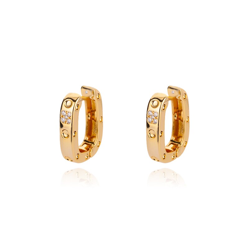 Retro Wide Chain Earrings For Women Stainless Steel Zircon Gold Color Hoop Earrings 2023 Hip-hop Party Jewelry Gift pendientes
