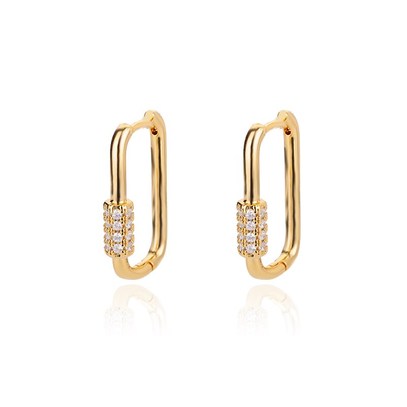 Retro Wide Chain Earrings For Women Stainless Steel Zircon Gold Color Hoop Earrings 2023 Hip-hop Party Jewelry Gift pendientes