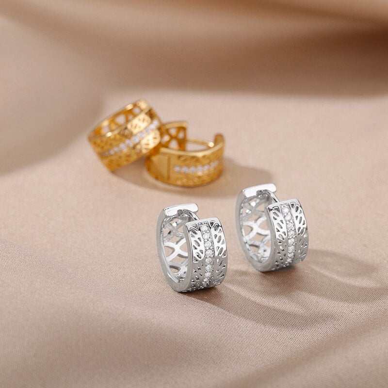 Retro Wide Chain Earrings For Women Stainless Steel Zircon Gold Color Hoop Earrings 2023 Hip-hop Party Jewelry Gift pendientes
