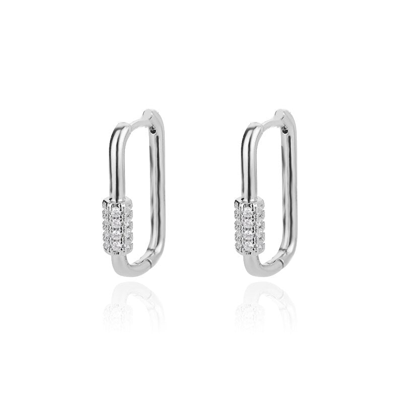Retro Wide Chain Earrings For Women Stainless Steel Zircon Gold Color Hoop Earrings 2023 Hip-hop Party Jewelry Gift pendientes