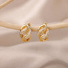 Retro Wide Chain Earrings For Women Stainless Steel Zircon Gold Color Hoop Earrings 2023 Hip-hop Party Jewelry Gift pendientes