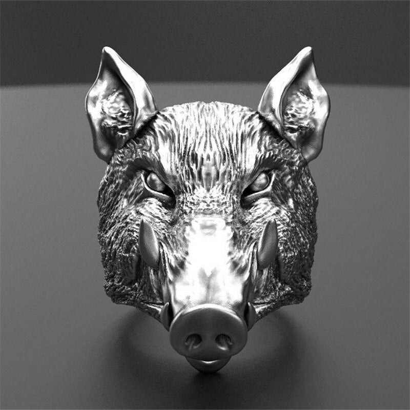 Retro Wild Boar Head Shape Men's Ring Metal Animal Accessories Party Jewelry Size 8-13
