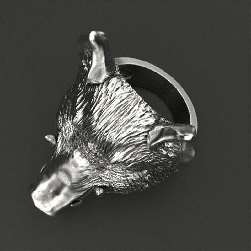 Retro Wild Boar Head Shape Men's Ring Metal Animal Accessories Party Jewelry Size 8-13