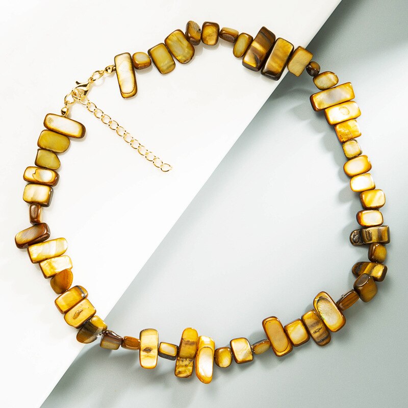 Retro national style personality geometric shape colorful dyed shell handmade beaded necklace choker accessories