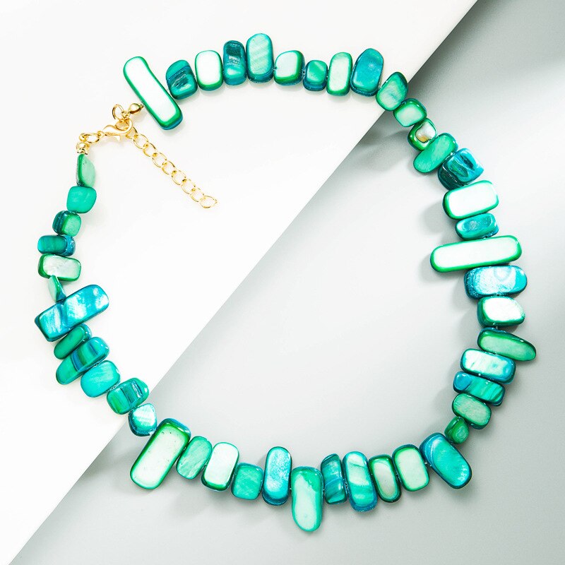 Retro national style personality geometric shape colorful dyed shell handmade beaded necklace choker accessories