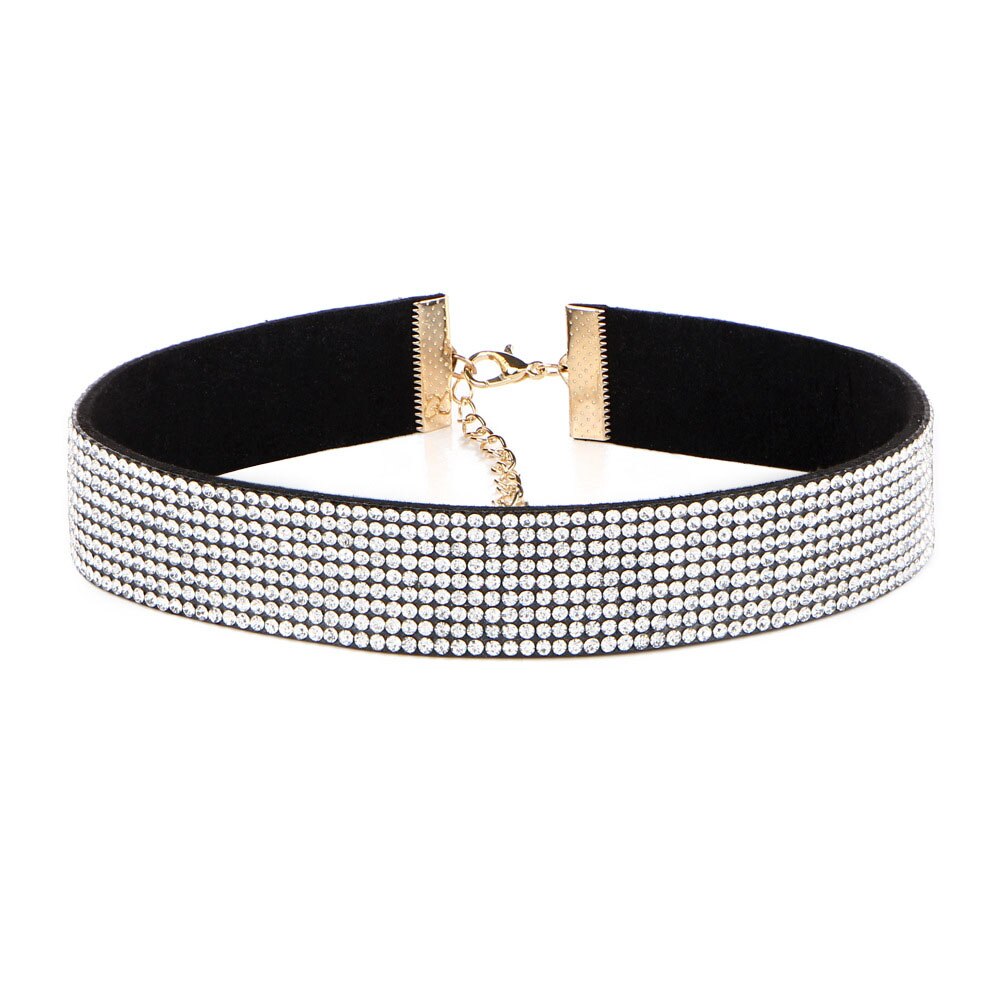 Rhinestone Crystal Chokers Necklace Women Gold Color Cubic Zirconia Tattoo Necklaces Link Chains Statement Charm Bohemia Jewelry