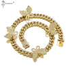 Rhinestone Crystal Stone 13mm Curb Cuban Chain Butterfly Pendant Hip Hop Necklace Women Charm Chain CZ Buckle Accessories Jewely