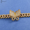 Rhinestone Crystal Stone 13mm Curb Cuban Chain Butterfly Pendant Hip Hop Necklace Women Charm Chain CZ Buckle Accessories Jewely