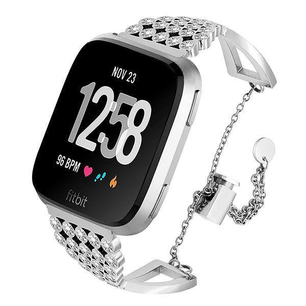 Rhinestone Diamond Watchband for Fitbit Versa Smart Watch Stainless Steel Jewelry Band Wrist Strap Cuff Bracelet Rose Gold