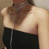 Rhinestone Double Necklace loop Necklace Pendant double T-neck chain women's chocolate Maxi collar Wedding Jewelry