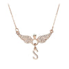 Rhinestone Inlaid Letter S Angel Wing Pendant Chain Necklace Women Jewelry Necklace Women Angel Wing Pendant Angel Charm Gifts