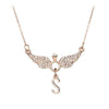 Rhinestone Inlaid Letter S Angel Wing Pendant Chain Necklace Women Jewelry Necklace Women Angel Wing Pendant Angel Charm Gifts