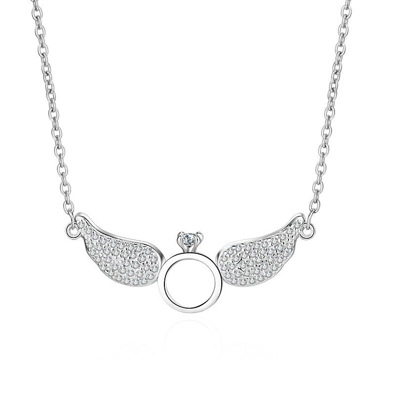 Ring Angel Wings 925 Stamp Silver Color Trendy Pendant Chain Necklace For Women Zircon Girl Necklace Anniversary Fine Jewelry
