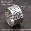 Ring S999 Sterling Silver Buddhist Heart Sutra Zodiac Signs Adjustable Ring Women Men gift Fine Jewelry FR64