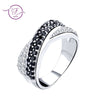 Rings For Women 100% Sterling Silver 925 Fine Jewelry Black Cubic Zircon Stackable Twisted Finger For Wedding Engagement Party