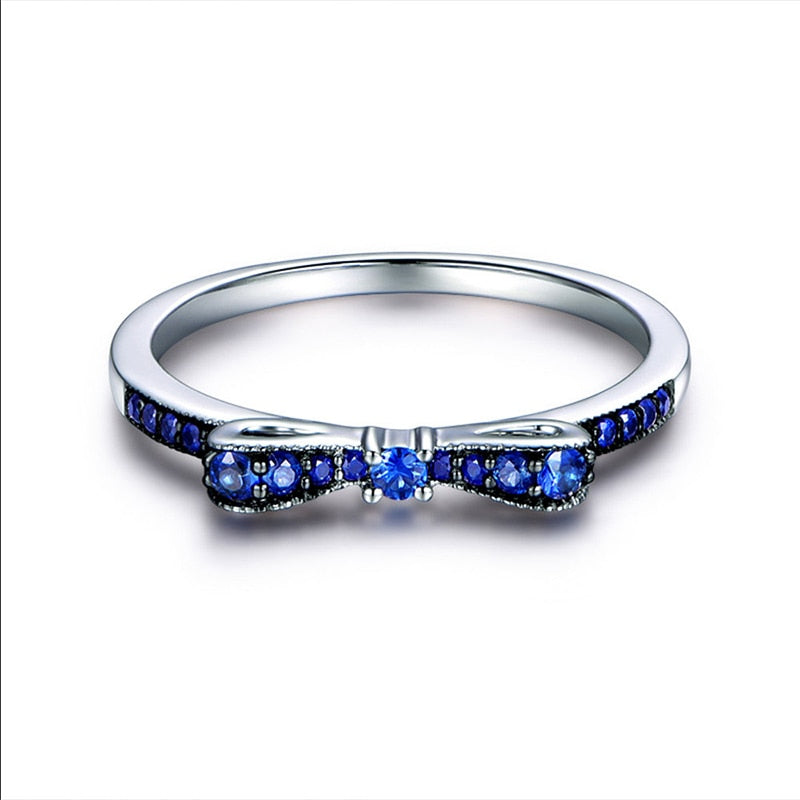 Rings For Women 100% Sterling Silver 925 Fine Jewelry Blue Spinel Sparkling Bow Knot Stackable Korean Style Cute For Girls