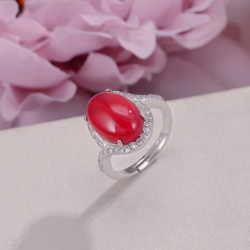 Rings For Women Fine Jewelry Solid 925 Silver 14*10mm 1ct Natural Garnet 100% Real Red Oval Gemstone Adjustable Ring R-CH002