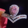 Rings For Women Fine Jewelry Sterling S925 Silver Water Drop Pear Shape Crown Pink Cubic Zirconia Wedding Engagement Bride Bague