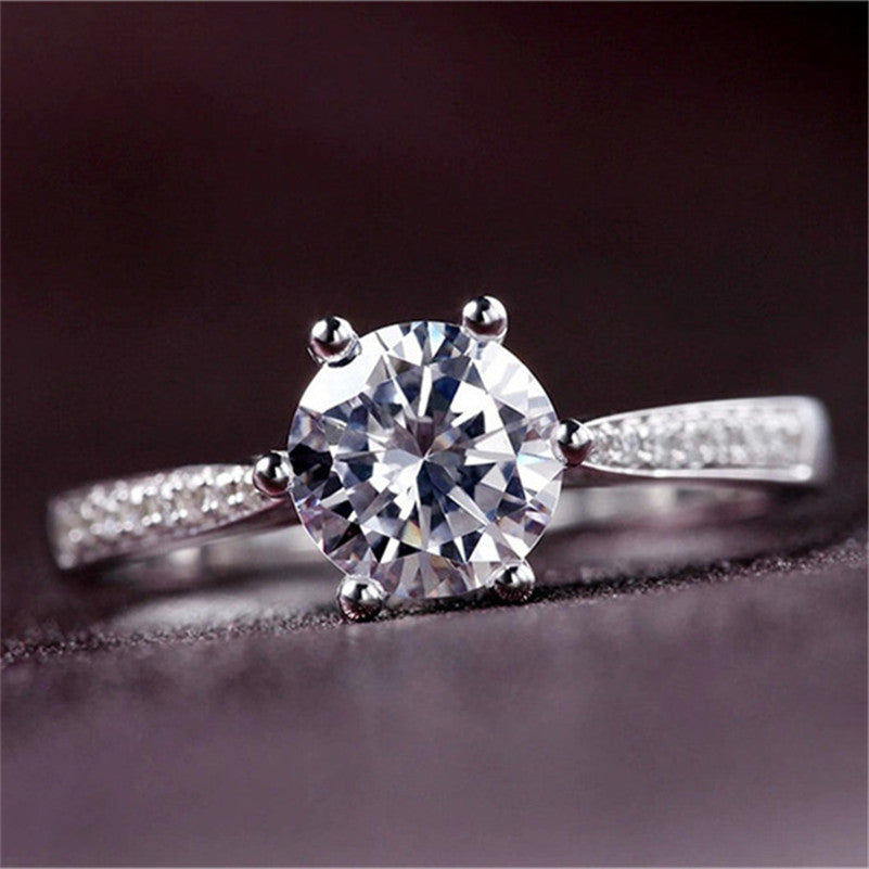 Rings For Women S925 Sterling Silver Propose Bridal Wedding Engagement Ring Round Stone Cubic Zirconia Bijoux Femme Accessories