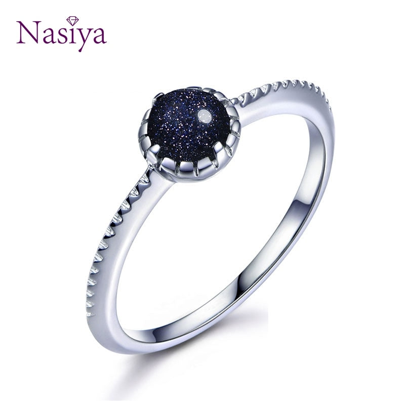 Rings For Women With Bezel Setting Blue Sand Stones New Fashion 925 Sterling Silver Ring Bague Bijoux Fine Party Jewelry Gifts