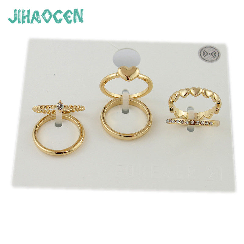 Rings Set For Women Fashion Gold Color Zi Alloy Ring Crystal Mosaic Heart Charms Vintage Jewelry Bijoux Feminino Aliexpress