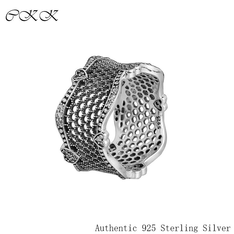 Rings for Women 100% 925 Sterling Silver Jewelry Lace Of Love Ring with Clear Cz Ring Fine Jewelry PFR180