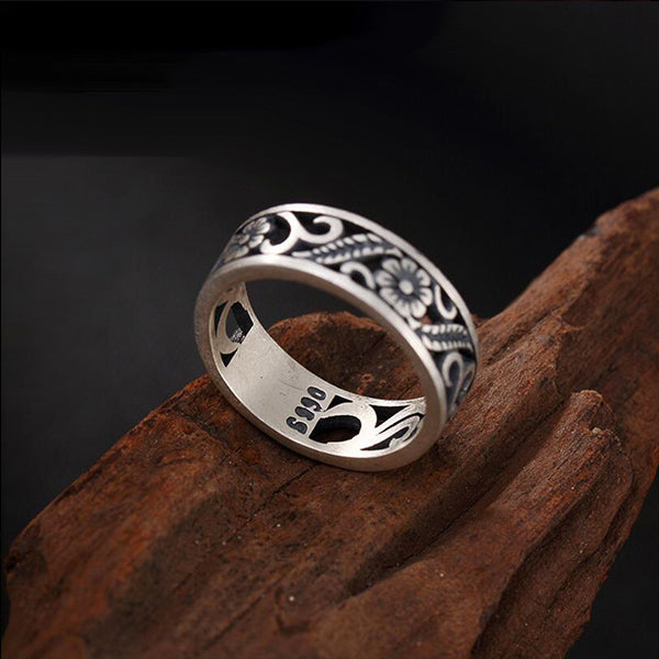 Rings for Women 990 Sterling Silver Fine Jewelry Vintage Flower Plum blossom Hollow For Party Elegant Valentines D Gift