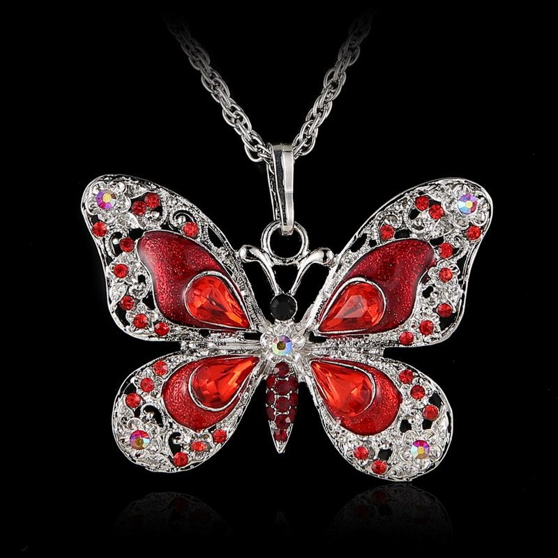 Beautiful Rhinestone Long Butterfly Necklaces 6 colors Pendant Necklace For Women Necklace Pendants Silver Jewelry